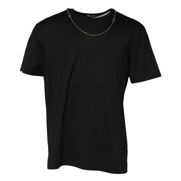 Dolce & Gabbana Black Chain Necklace Cotton Crewneck Men's T-shirt